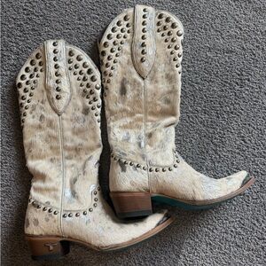 Studded Cream Heeled Boots